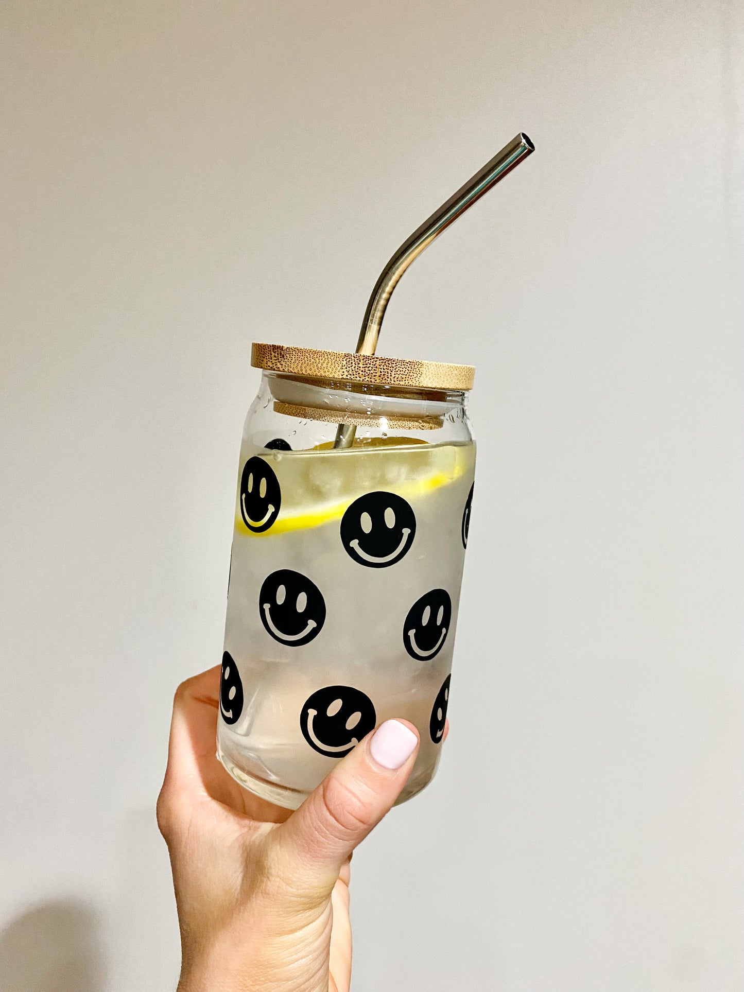 Matte Black Smiley Can Glass