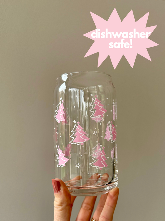Pink Trees Can Glass - Dishwasher Safe!
