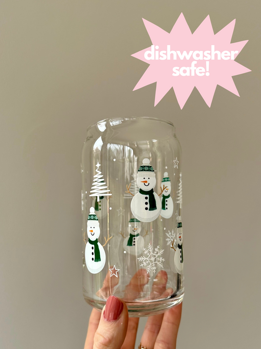 Snowman Can Glass - Dishwasher Safe!
