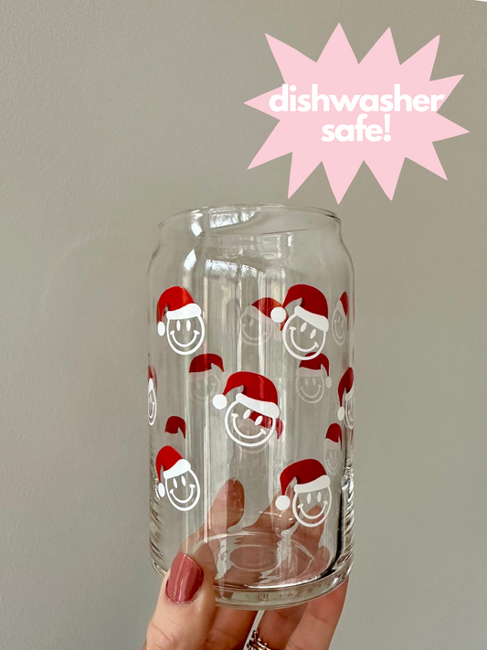 Santa Smiley Can Glass - Dishwasher Safe!