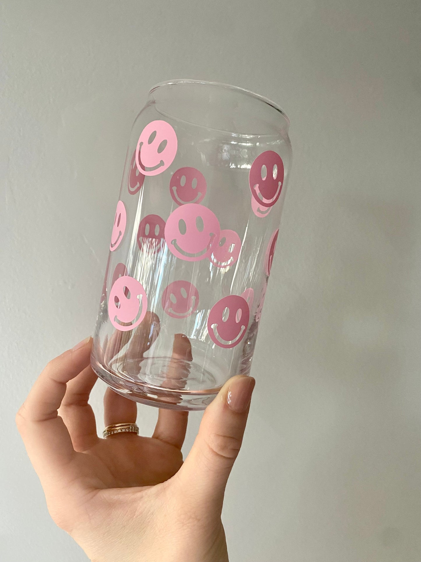 Matte Pink Smiley Can Glass