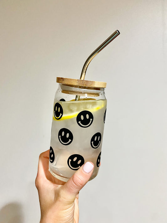 Matte Black Smiley Can Glass